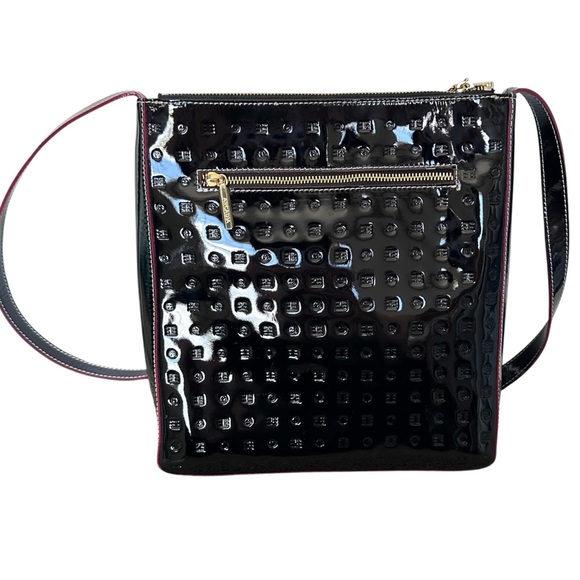 ARCADIA Crossbody Purse & Wallet Set Textured Design Black Patent Leather - Picture 10 of 16